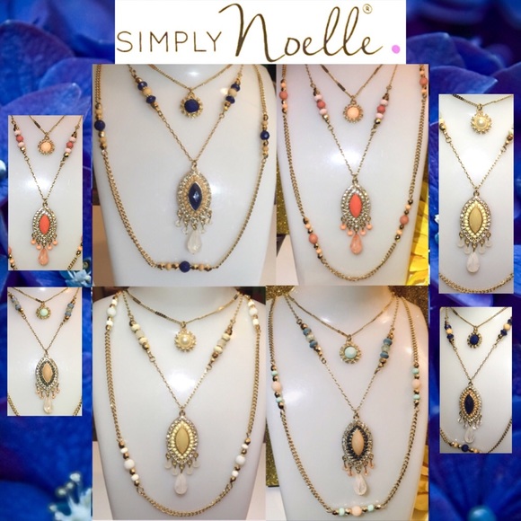 Simply Noelle Jewelry 3 Row Chain Gemstone Pendant Statement